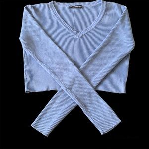 Light Blue Cropped V-neck Sweater